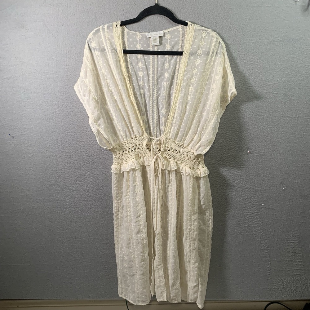 House of Harlow 1960 Ivory‎ Lace Kimono Duster Sheer Boho Tie Waist One Size